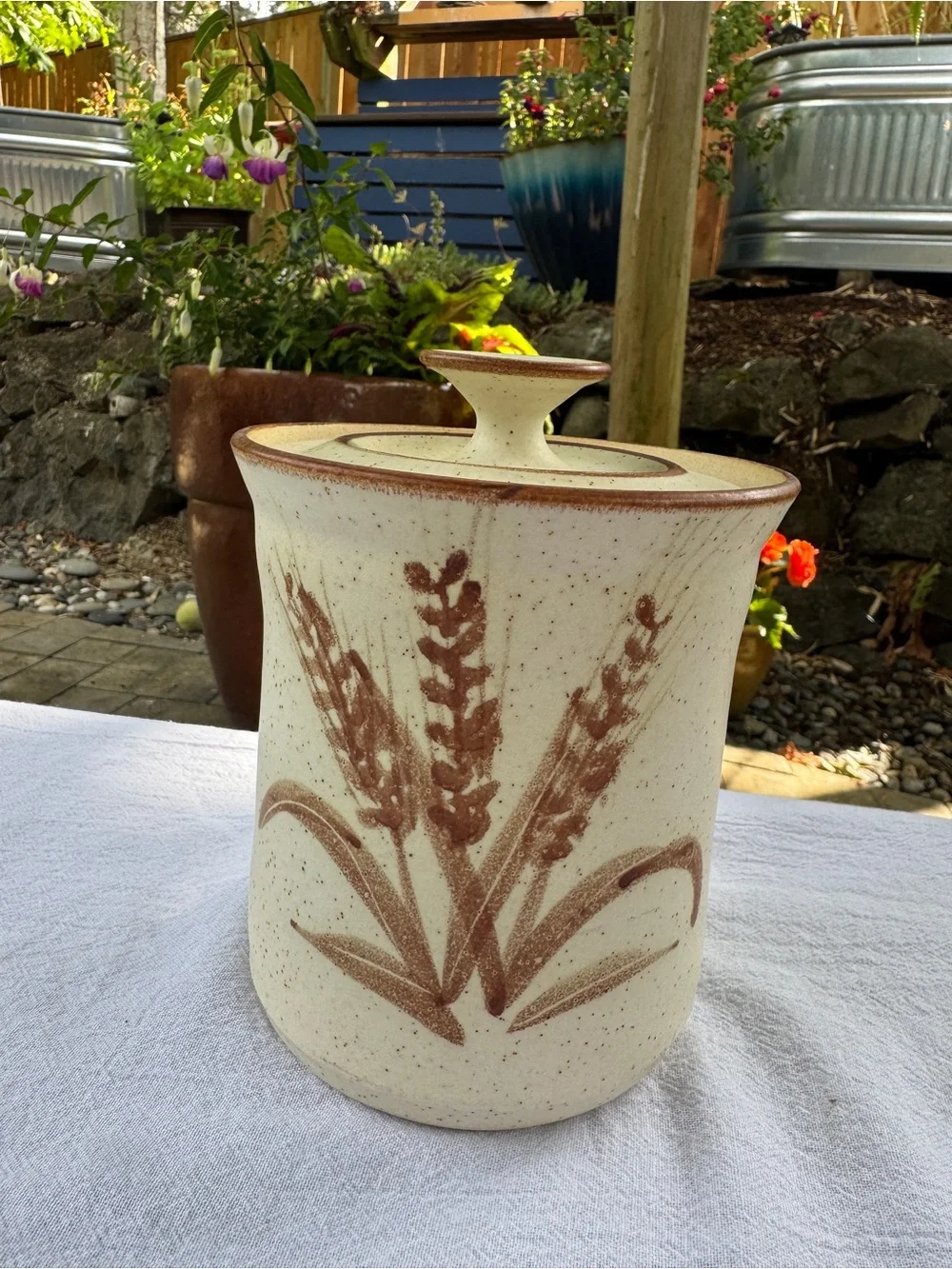 Bennett Welsh Signed Studio Pottery Stoneware Canister Set Wheat Pattern